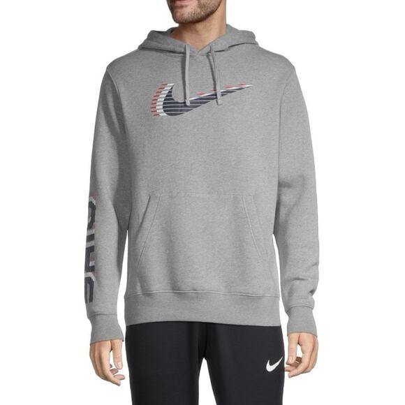 Nike Hoodie Large Gray Pullover Sweatshirt Swoosh Streak Logo Sleeve Hit - Picture 1 of 10